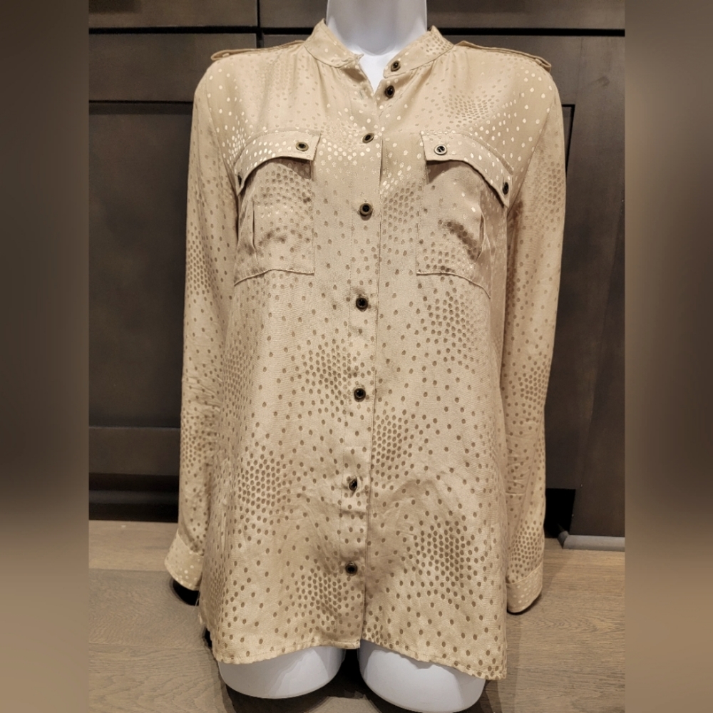 EUC Club Monaco 100% Silk Beige Button-Down